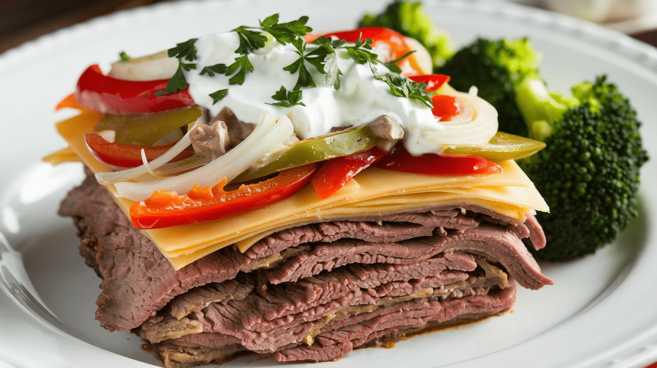 Slow Cooker Philly Cheesesteak Casserole