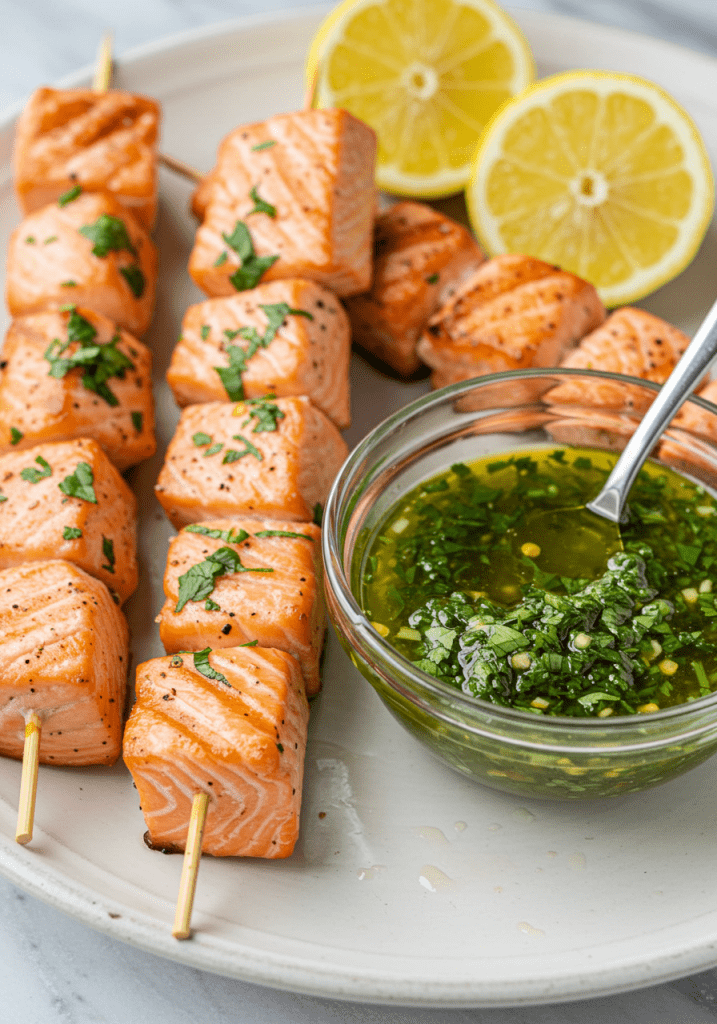 Easy Salmon Skewers with Chimichurri Sauce – SPICEDRECIPE